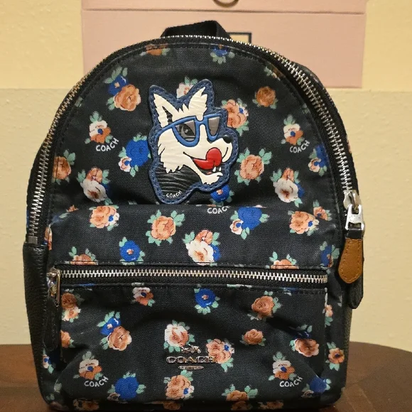 Coach | Bags | Coach Black Floral Backpack With Dog Patch  display picture 2